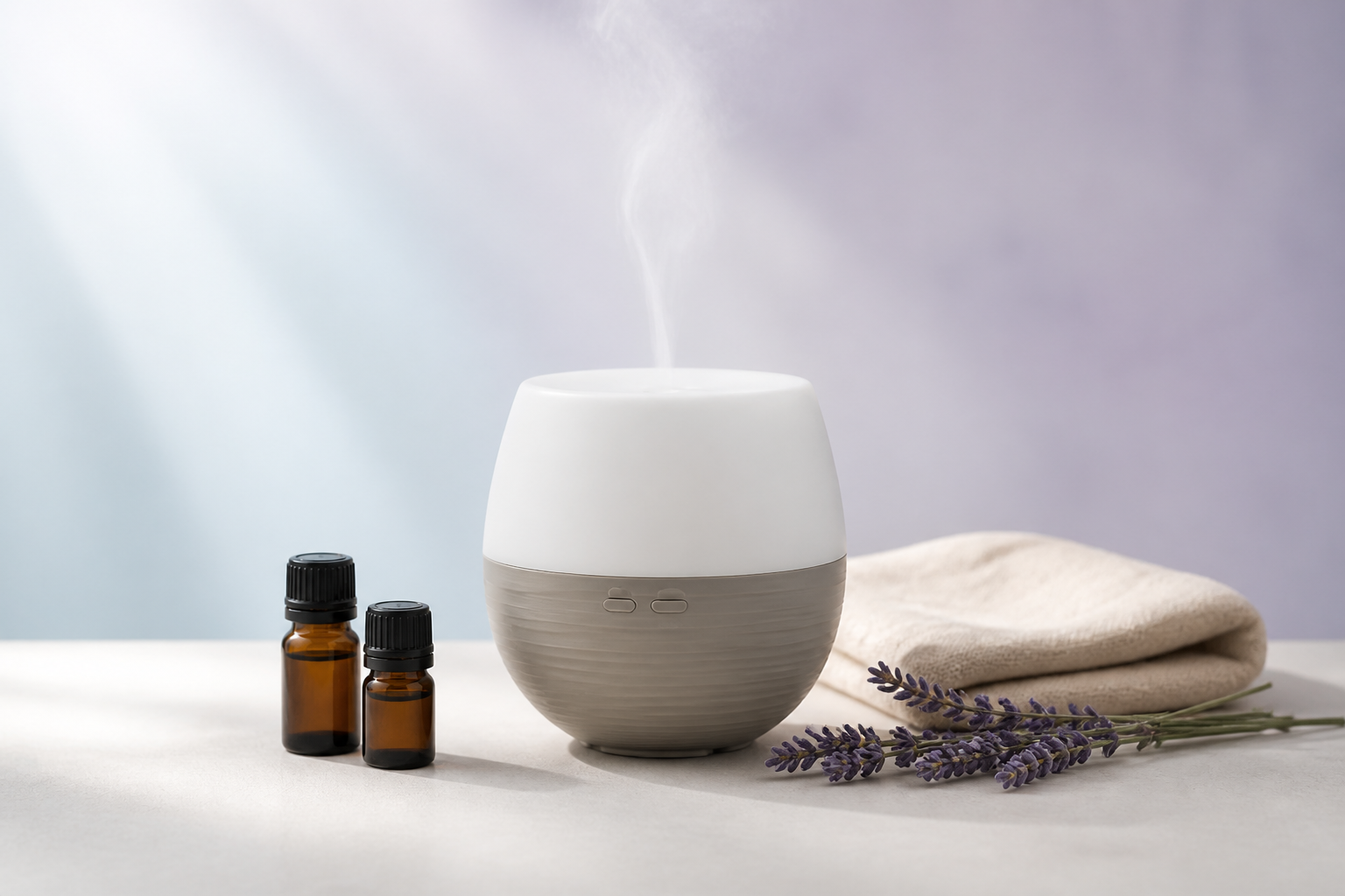 Aromaterapijski difuzer, eterična ulja i lavanda